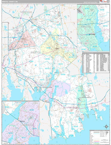 Bristol County Wall Map Premium Style