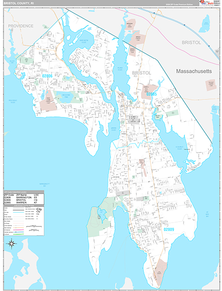 Bristol County, RI Zip Code Map