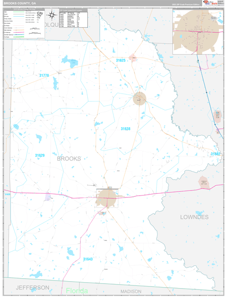 Brooks County, GA Wall Map