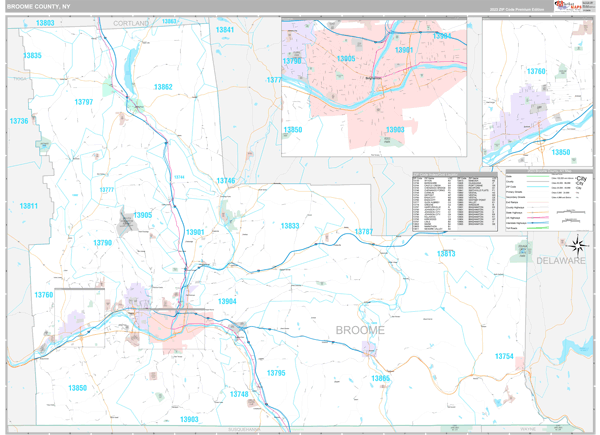 Broome County, NY Carrier Route Wall Map