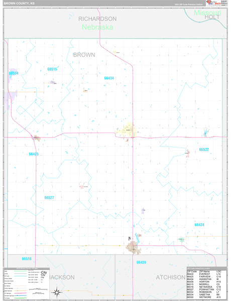 Brown County, KS Carrier Route Wall Map