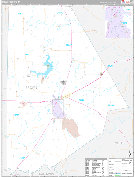 Brown County, TX Wall Map Premium Style