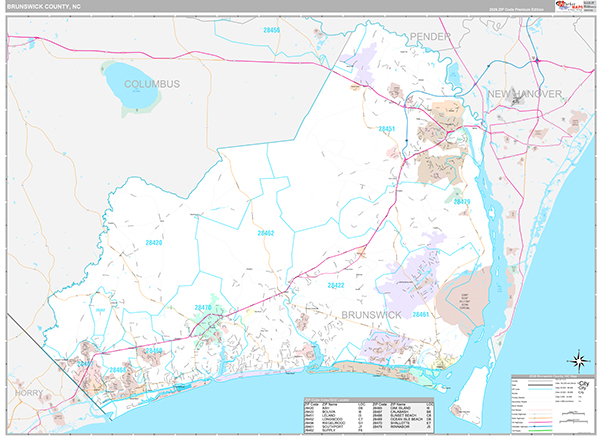 Brunswick County, NC Wall Map