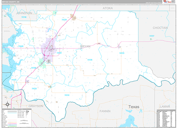 Bryan County, OK Wall Map