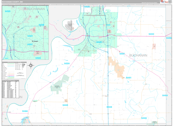 Buchanan County, MO Wall Map Premium Style