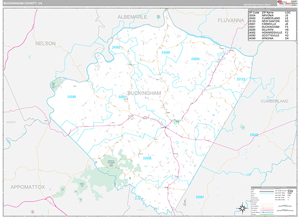 Buckingham County, VA Wall Map