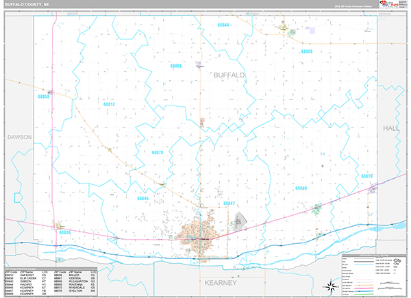 Buffalo County, NE Zip Code Map