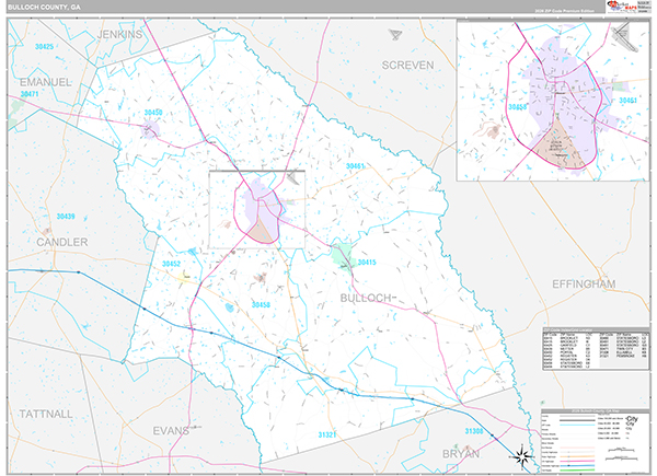 Bulloch County, GA Wall Map
