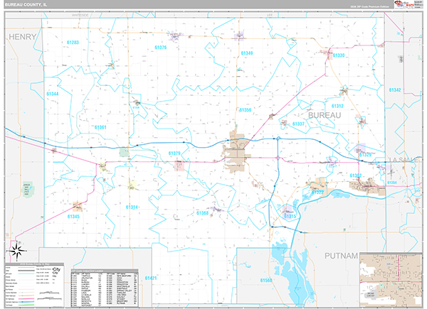 Bureau County, IL Zip Code Map