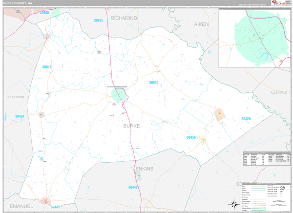 Burke County, GA Carrier Route Wall Map