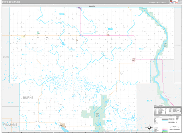 Burke County, ND Wall Map Premium Style