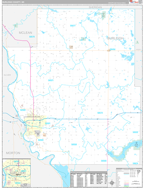 Burleigh County, ND Wall Map Premium Style