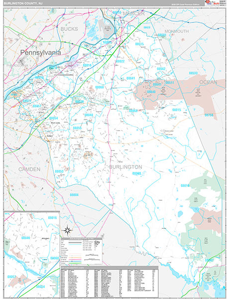 Burlington County, NJ Zip Code Map