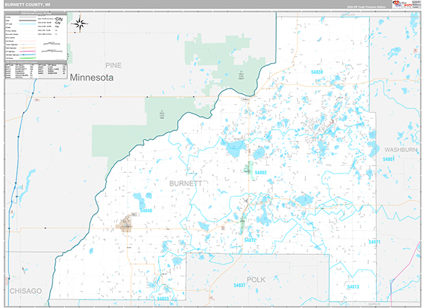 Burnett County, WI Wall Map