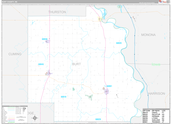 Burt County, NE Zip Code Map