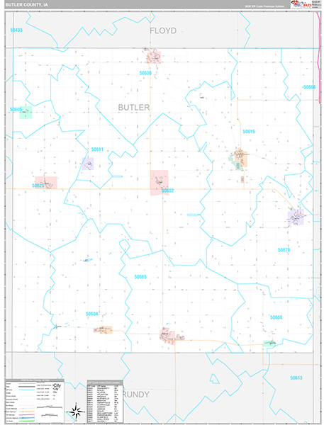 Butler County, IA Zip Code Map