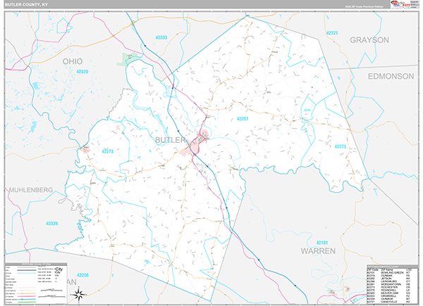 Butler County, KY Zip Code Map