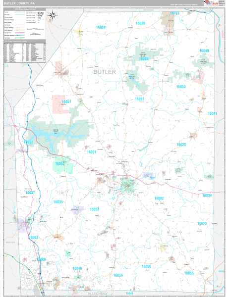 Butler County, PA Carrier Route Wall Map