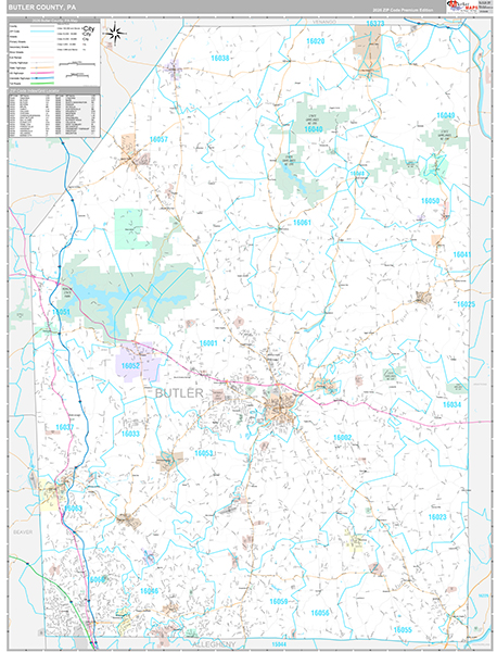 Butler County, PA Wall Map Premium Style