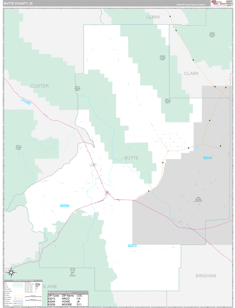 Butte County, ID Zip Code Map