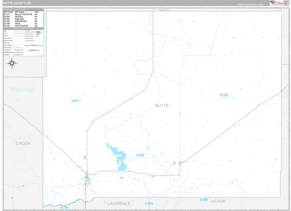 Butte County, SD Wall Map Premium Style