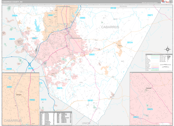 Cabarrus County, NC Wall Map