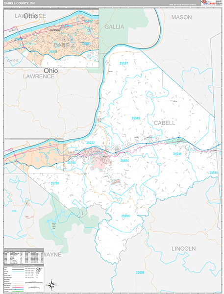 Cabell County, WV Zip Code Map