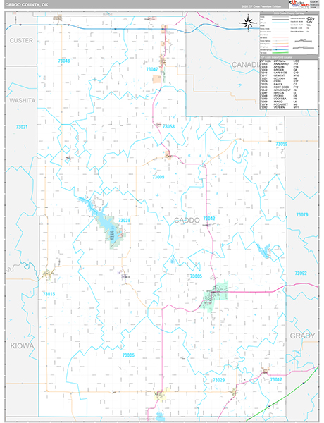 Caddo County, OK Wall Map