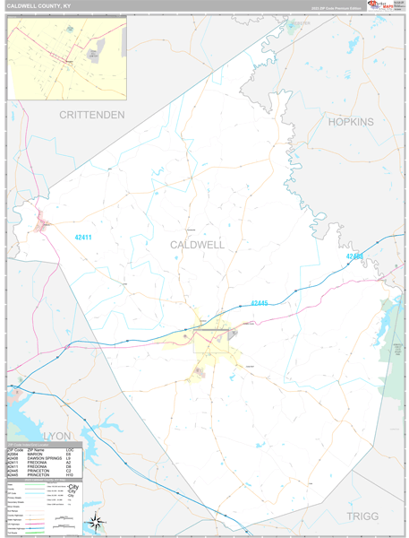 Caldwell County, KY Wall Map