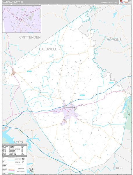 Caldwell County, KY Zip Code Map