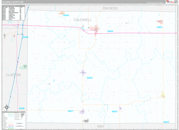 Caldwell County, MO Wall Map Premium Style