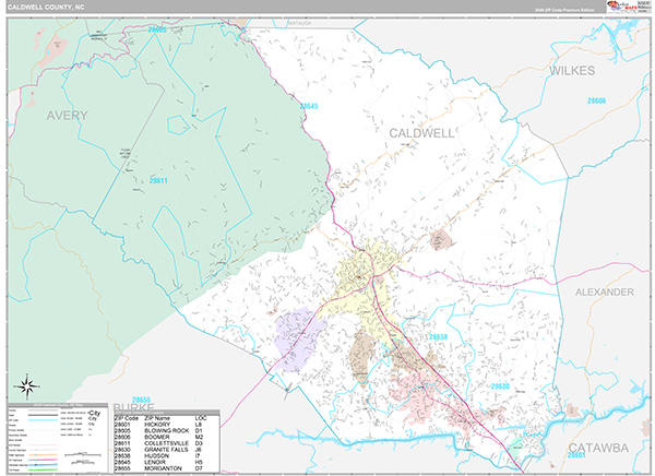 Caldwell County, NC Wall Map