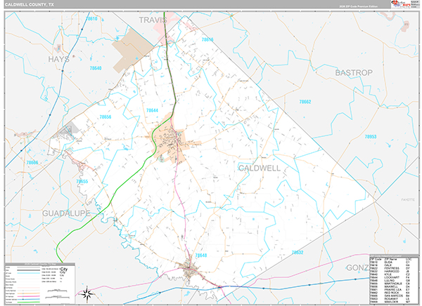 Caldwell County, TX Zip Code Map