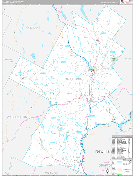 Caledonia County, VT Wall Map