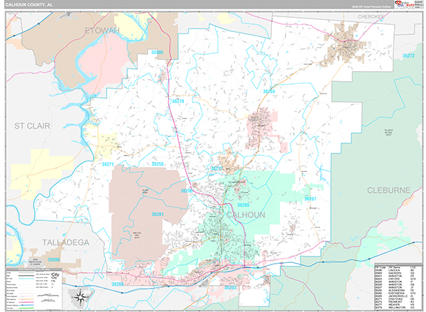 Calhoun County, AL Wall Map