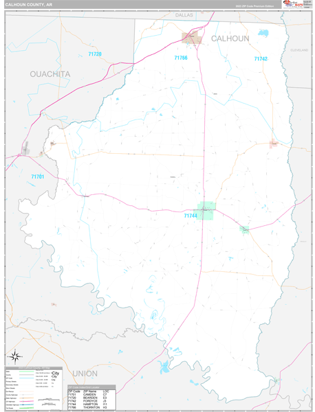 Calhoun County, AR Carrier Route Wall Map