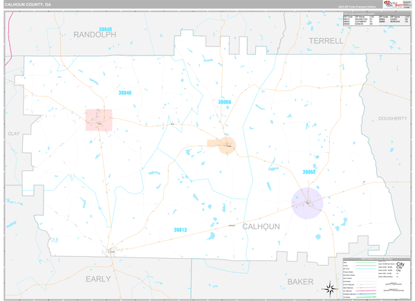 Calhoun County, GA Carrier Route Wall Map