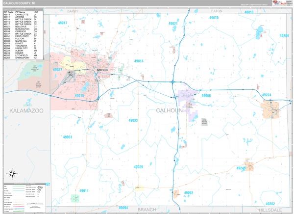 Calhoun County, MI Carrier Route Wall Map