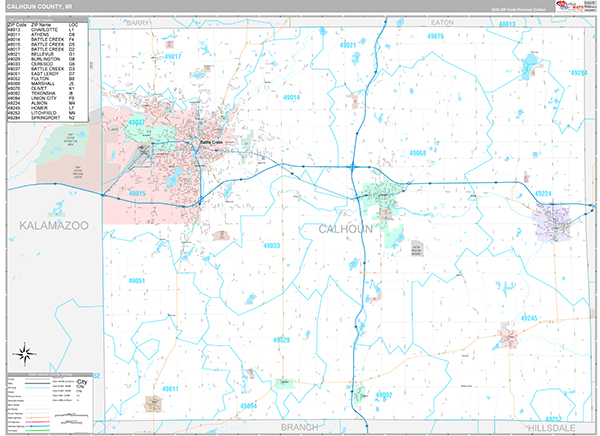 Calhoun County, MI Zip Code Map
