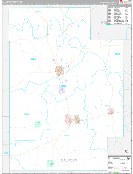 Calhoun County, MS Zip Code Map
