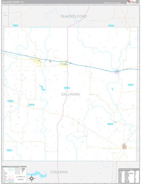 Callahan County, TX Carrier Route Wall Map