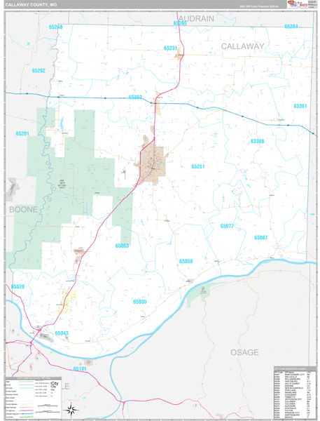 Callaway County, MO Wall Map Premium Style