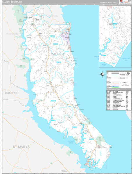 Calvert County, MD Zip Code Map