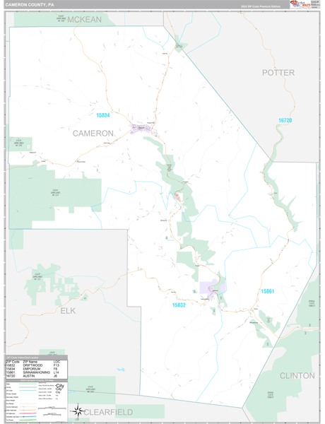 Cameron County, PA Zip Code Map
