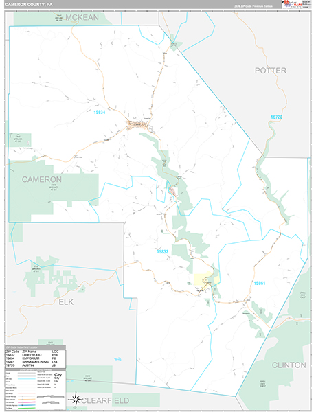 Cameron County, PA Wall Map Premium Style