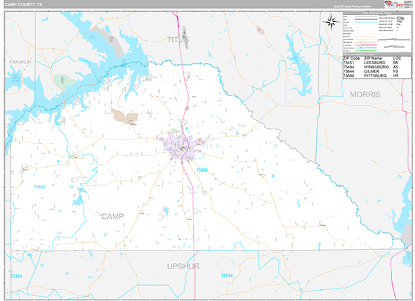 Camp County, TX Zip Code Map