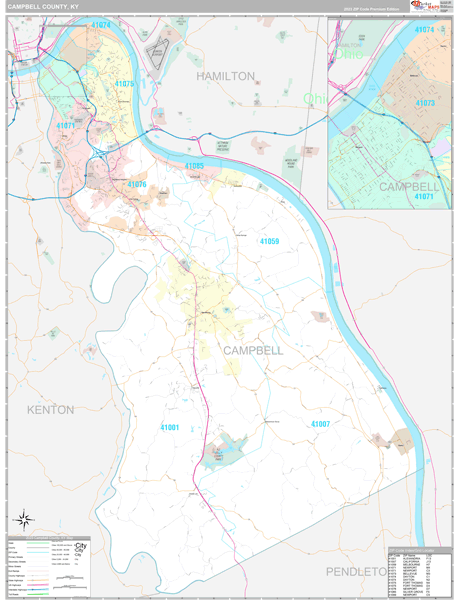 Campbell County, KY Wall Map