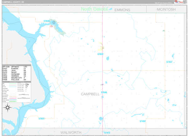 Campbell County, SD Wall Map