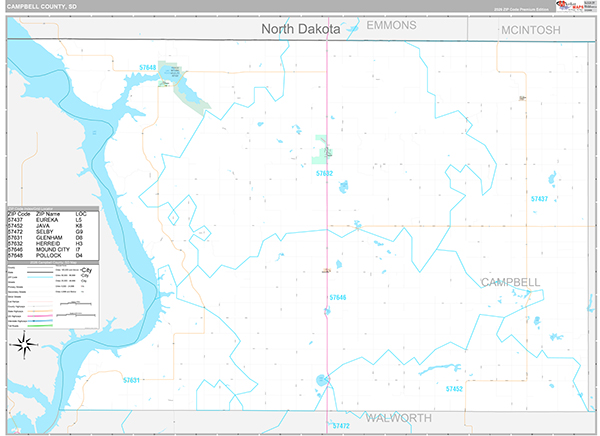 Campbell County, SD Carrier Route Wall Map