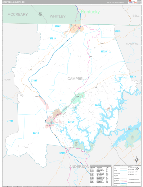 Campbell County, TN Wall Map